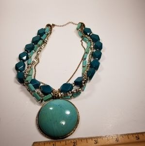 Womens Statement faux turquoise gold tone